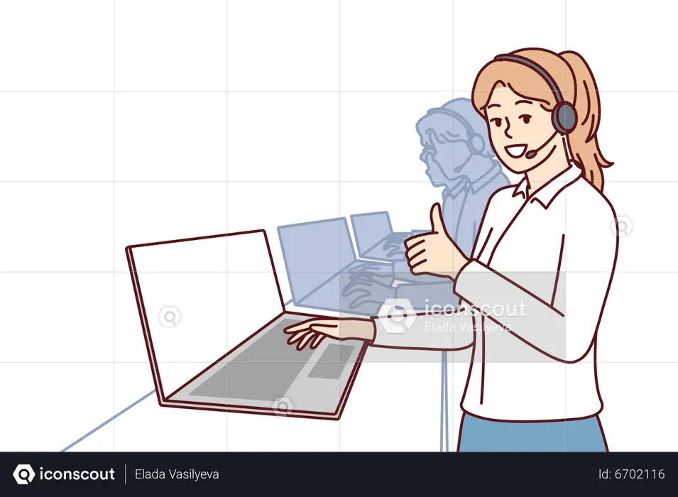 Female call center executive working at call center  Illustration