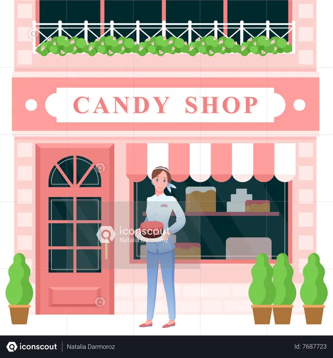Female candy shop owner  Illustration