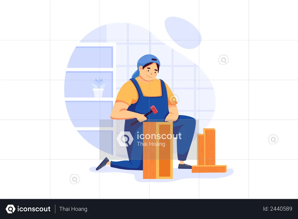 Female carpenter making furniture  Illustration