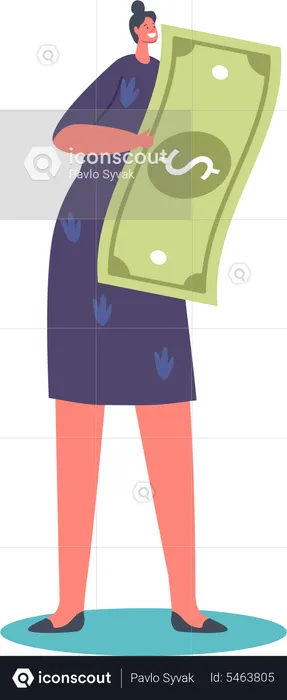 Female Carry Huge Dollar  Illustration