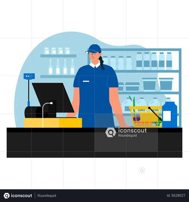 Female cashier at supermarket  Illustration