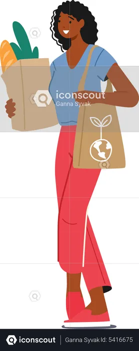 Female character after grocery shopping  Illustration