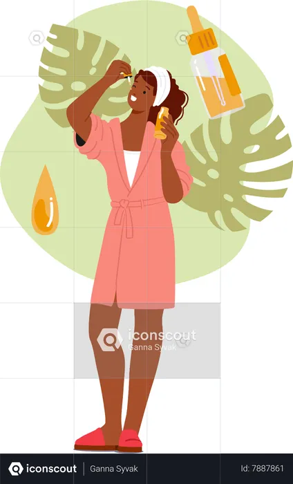 Female Character Beauty Care Routine  Illustration