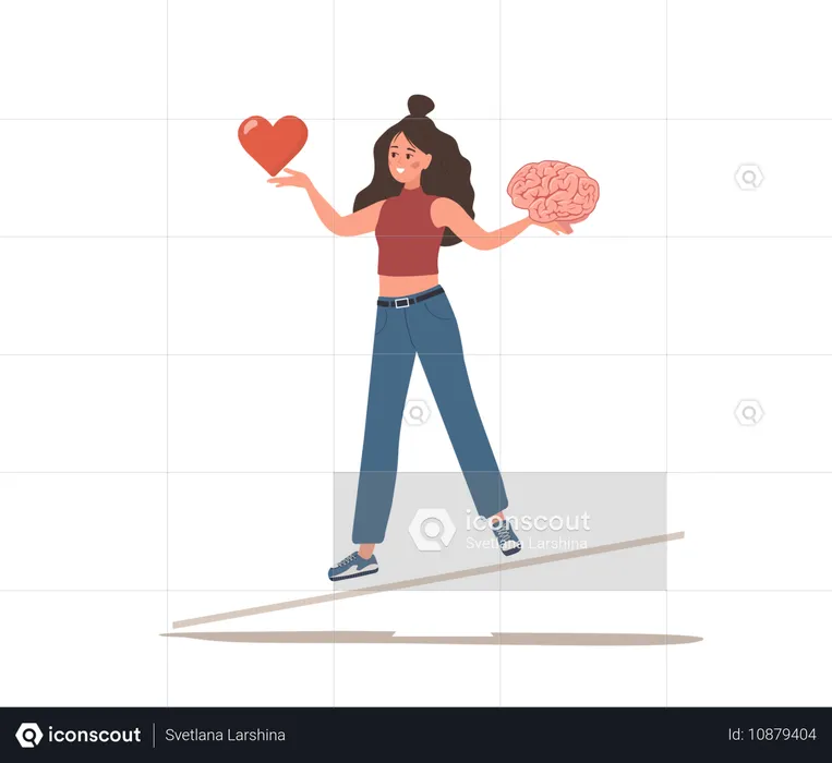 Female Character Find Balance Between Heart And Brain  Illustration