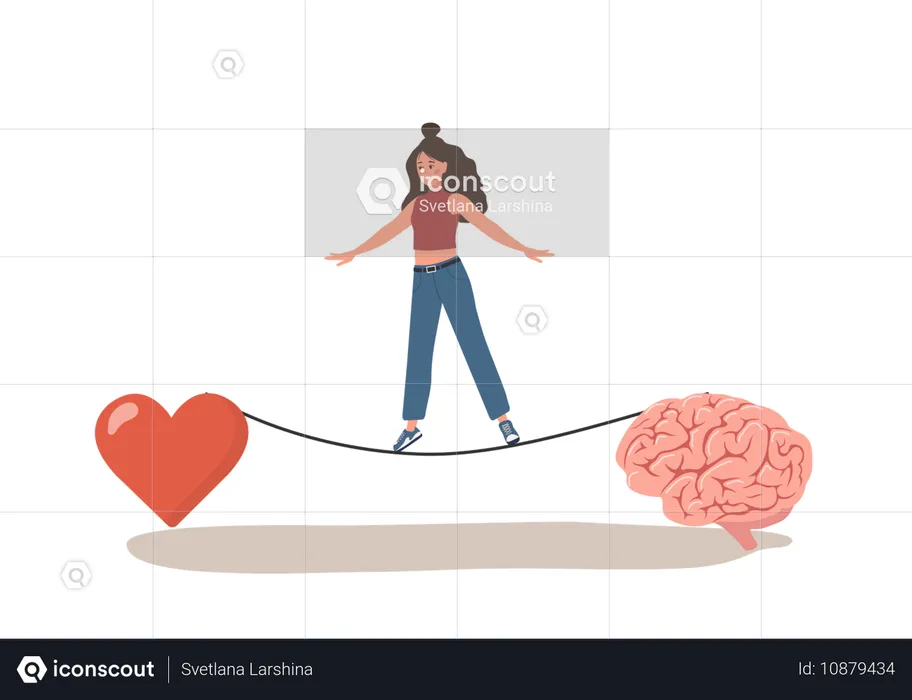 Female Character Find Balance Between Heart And Brain  Illustration