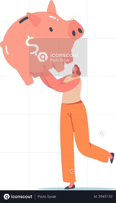 Female character holding piggy bank  Illustration