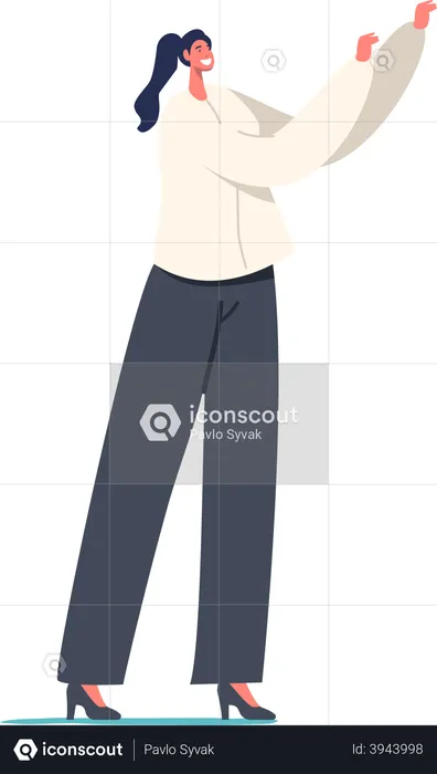 Female character standing while raising hands  Illustration