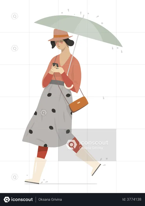 Female Chatting on phone while walking  Illustration