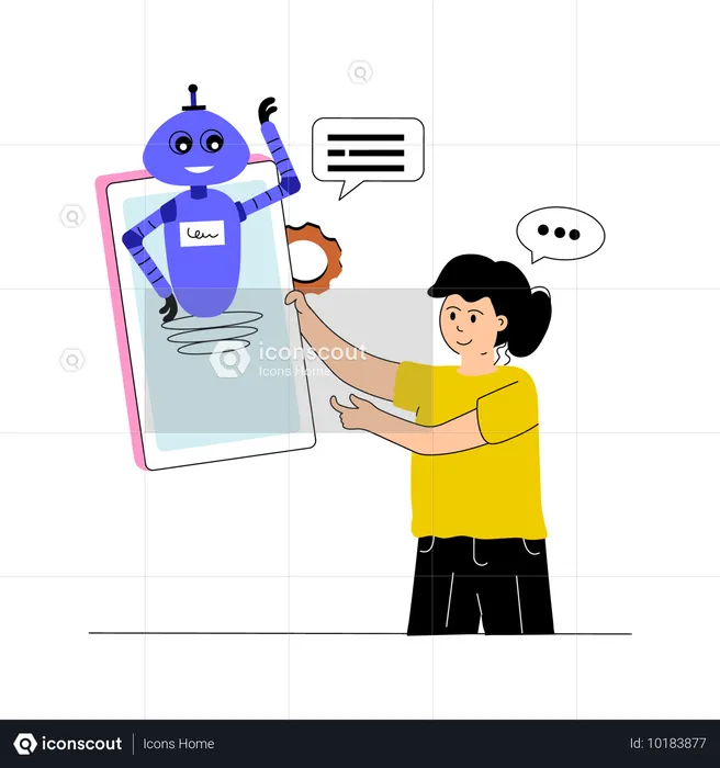 Female Chatting with Virtual Assistant  Illustration