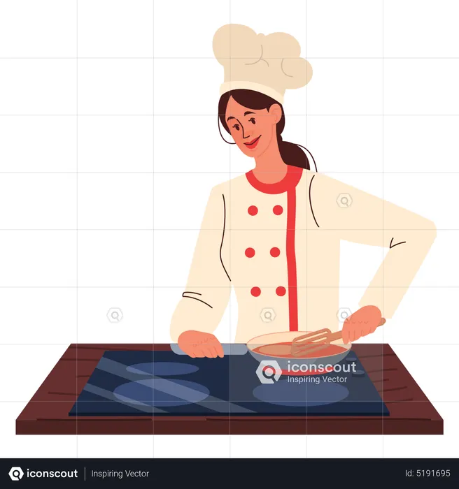 Female chef cooking  Illustration
