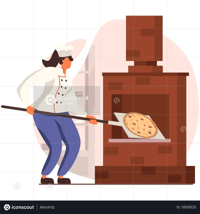 Female chef making Pizza  Illustration
