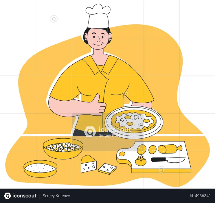 Female chef making pizza  Illustration