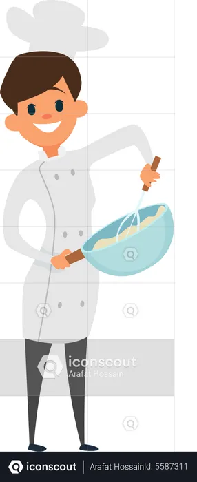 Female chef mixing food  Illustration