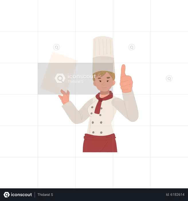 Female chef recommending menu  Illustration