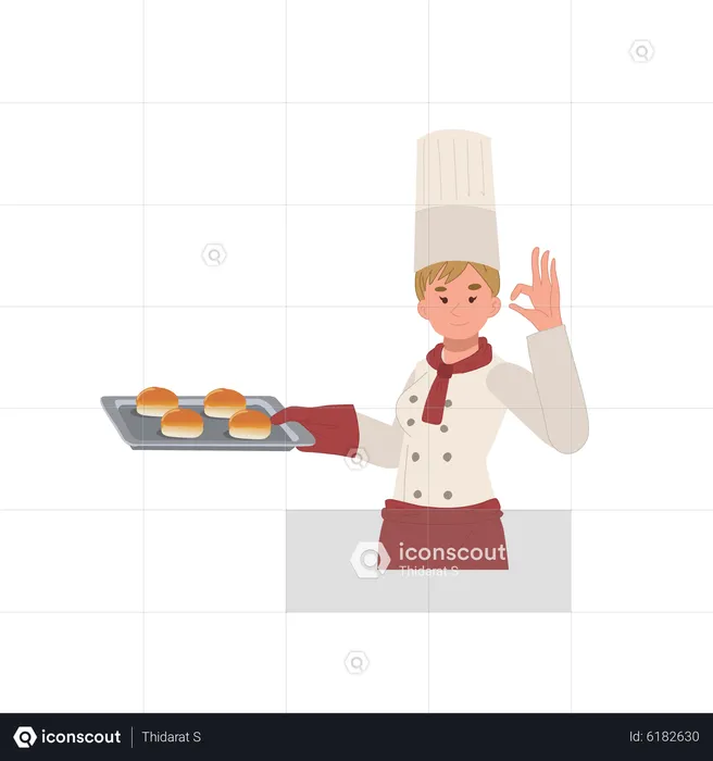 Female chef showing ok gesture  Illustration