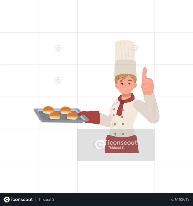 Female chef showing up gesture  Illustration