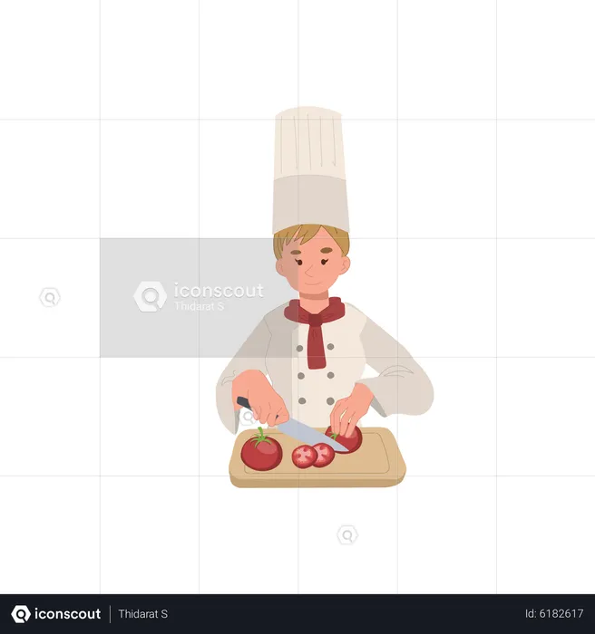 Female chef slicing fresh tomatoes  Illustration