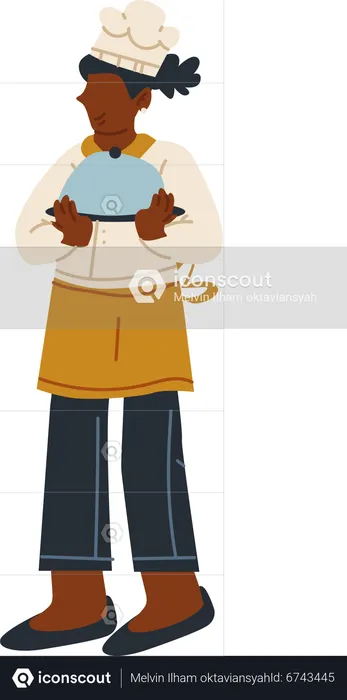 Female Chef standing with food plate  Illustration