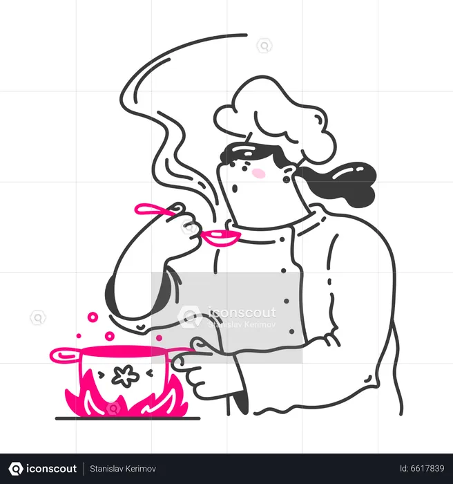 Female chef tasting soup  Illustration