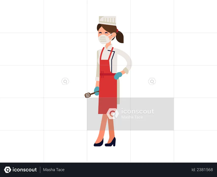 Female chef wearing mask  Illustration