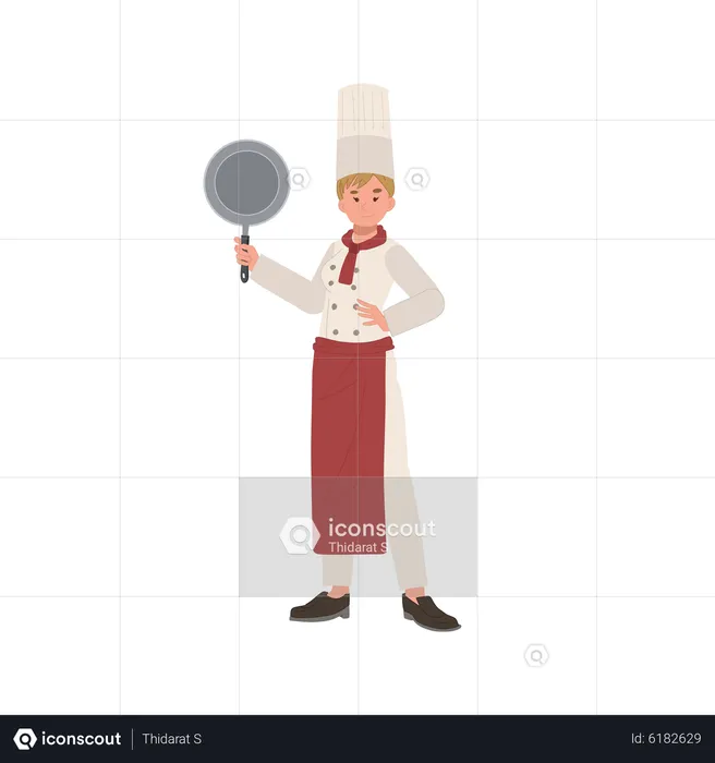 Female chef with cooking pan  Illustration