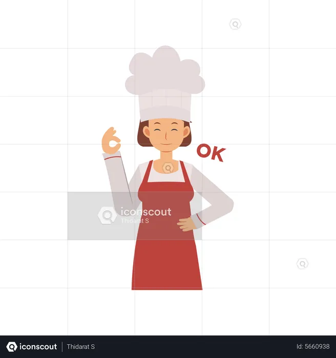 Female Chef With Ok Hand Gesture  Illustration