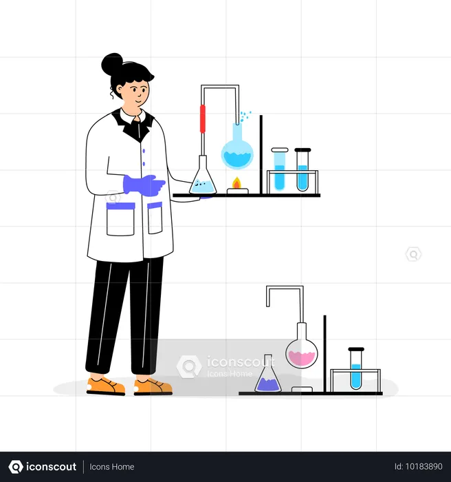 Female Chemist Doing Research in Lab  Illustration