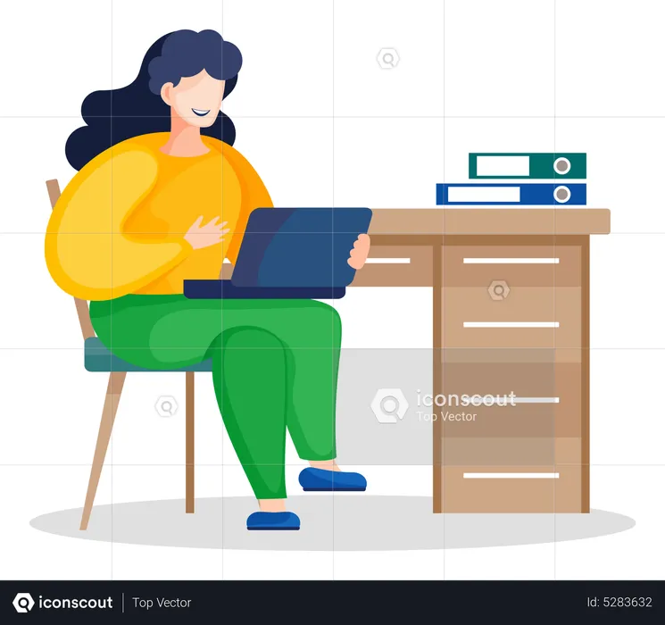 Female chemist student sits at desk  Illustration