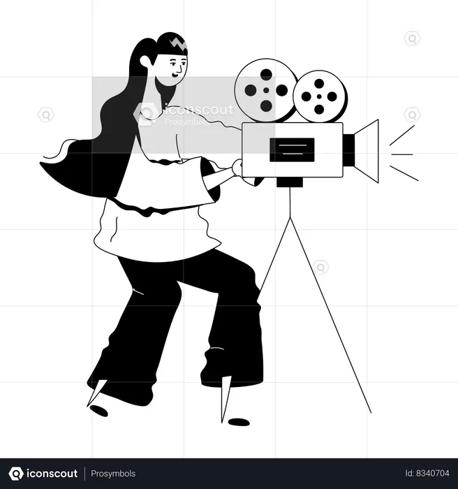 Female Cinematographer making movie  Illustration