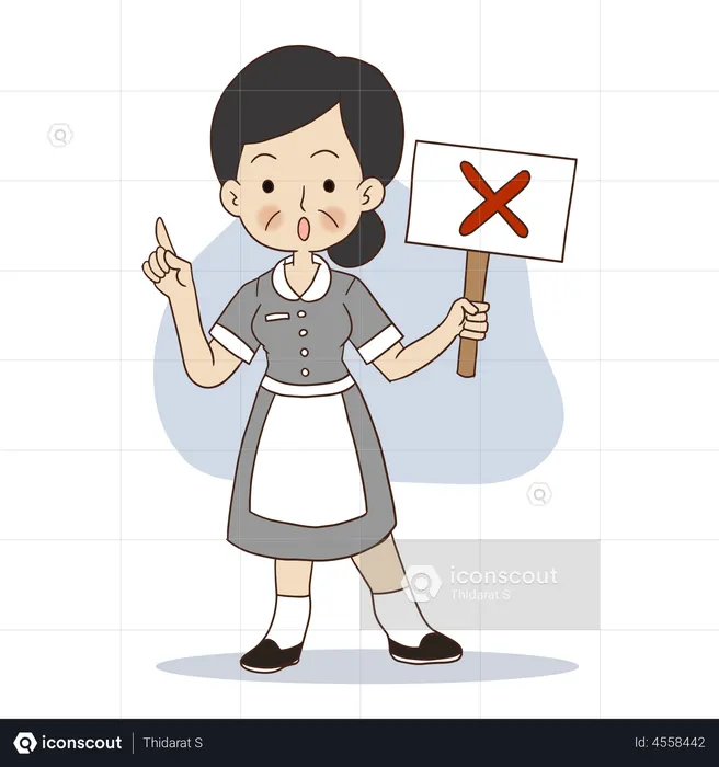 Female cleaner is holding No sign board  Illustration
