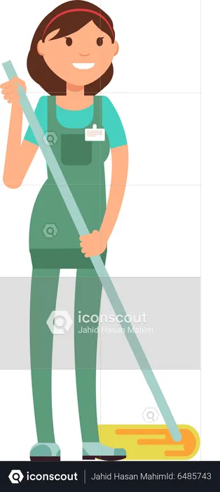 Female cleaner sweeping floor  Illustration