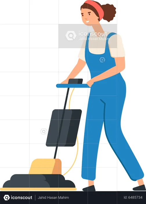 Female cleaner vacuuming floor  Illustration
