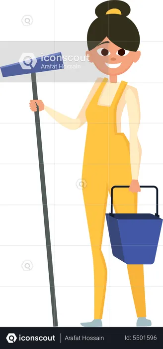 Female cleaning worker with cleaning equipment  Illustration