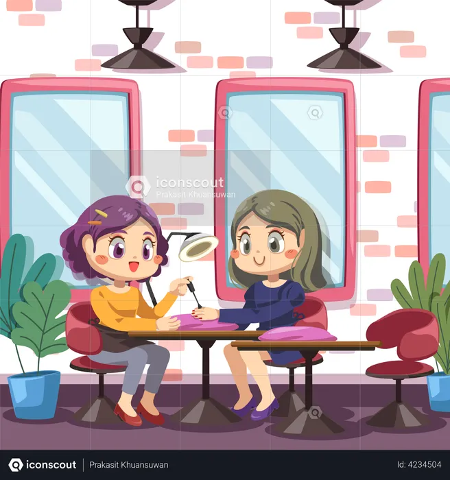 Female client siting in chair for manicure procedure  Illustration
