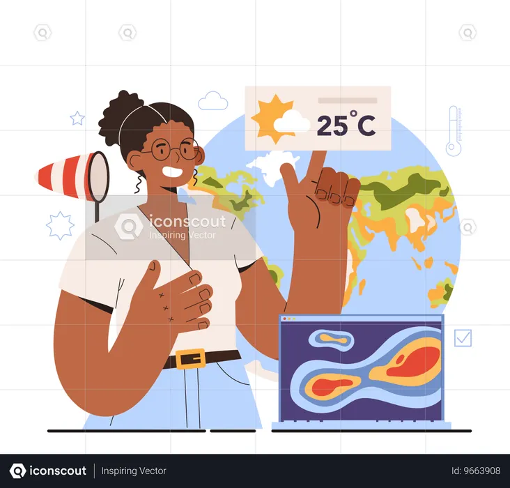 Female climatologist study factors that influence  Illustration