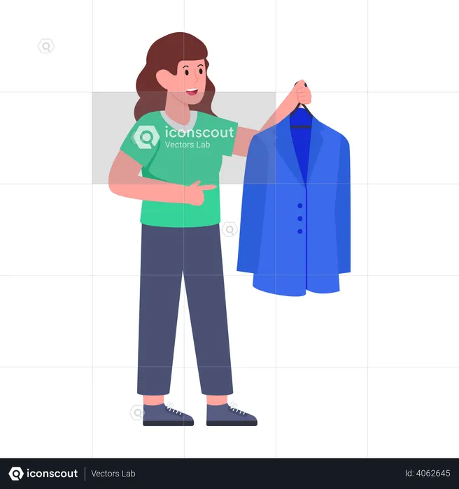 Female Clothes Seller holding suit  Illustration