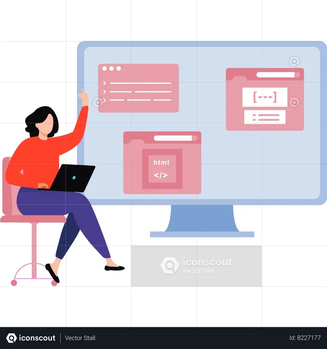 Female coder is checking web settings  Illustration