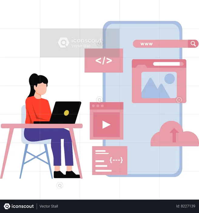 Female coder is coding  Illustration