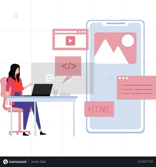 Female coder is coding  Illustration