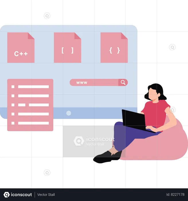 Female coder is working  Illustration