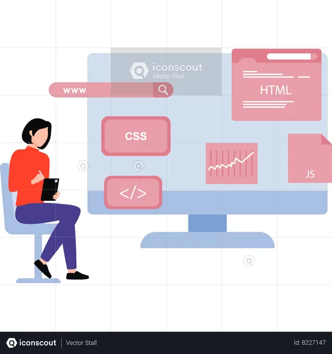 Female coder is working  Illustration