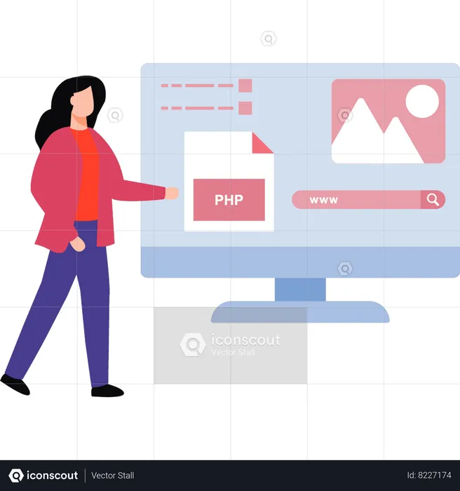 Female coder is working  Illustration