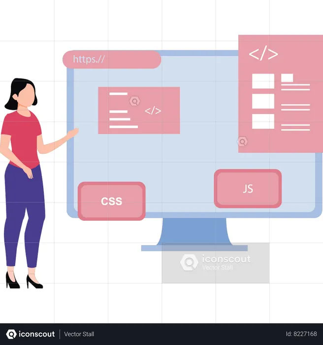 Female coder is working  Illustration