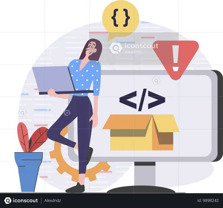 DevOps 작업을 하는 여성 코더  일러스트레이션