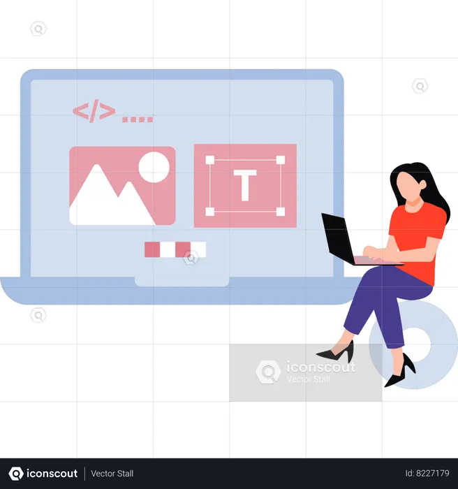 Female coder works on coding  Illustration