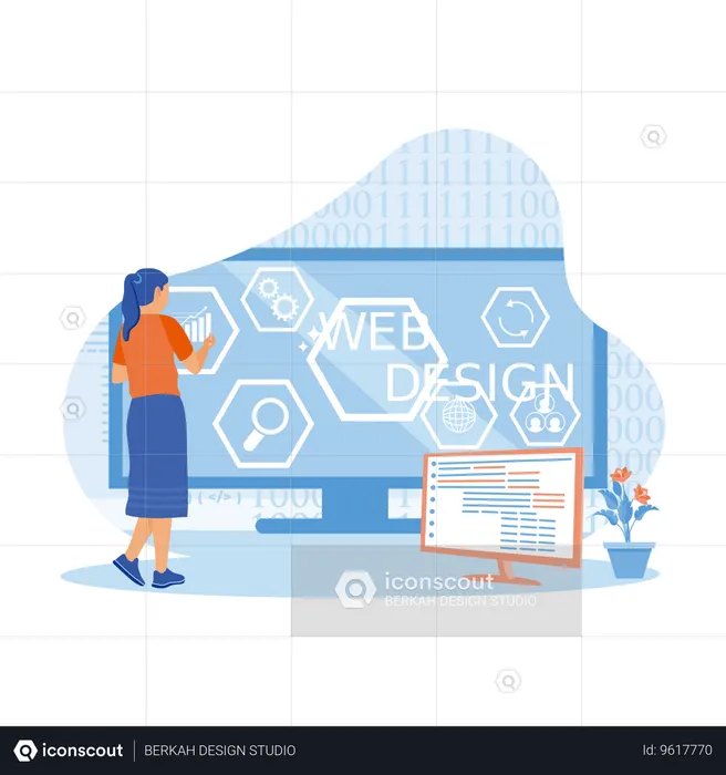 Female Coder Writes New Code For New Website  Illustration