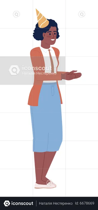 Female company worker in cone party hat  Illustration