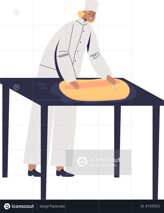 Female confectioner working with dough for cake, bakery and dessert cooking  Illustration