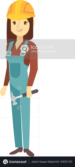 Female Construction worker holding hammer  Illustration