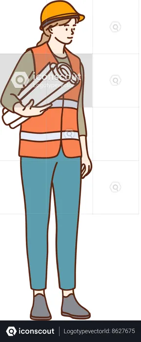 Female construction worker is holding site map  Illustration